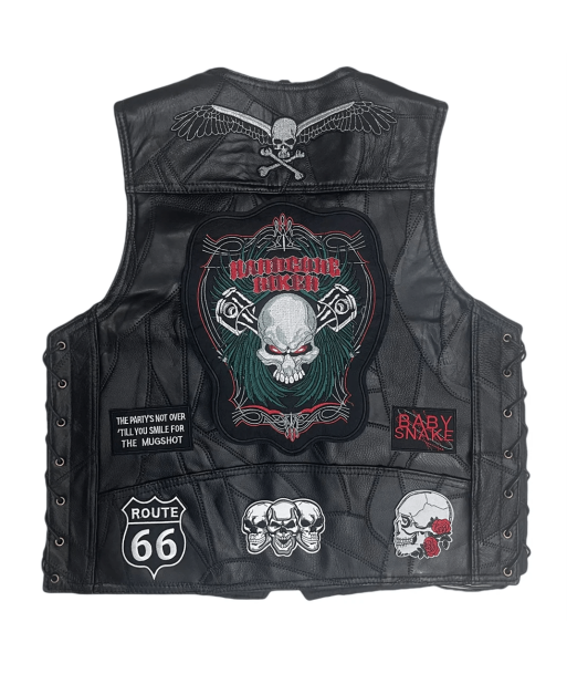 Hardcore Biker-Weste aus Leder mit Totenkopf-Motiv sélection de produits