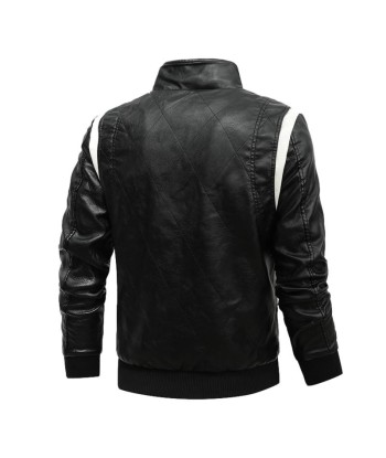 Schwarz-weiße Lederjacke für Herren commande en ligne