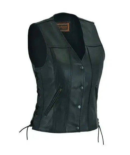 Gilet en cuir biker sans manche pour femme prix pour 