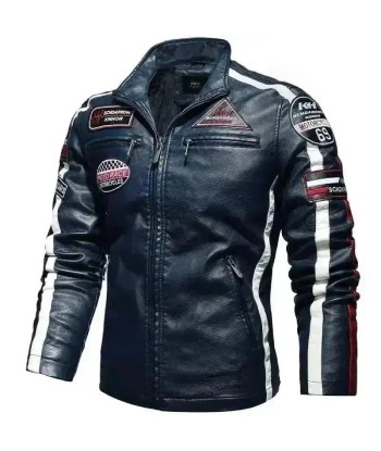 Veste cuir biker vintage - Speed RACE Bleu Pour