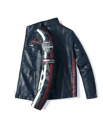 Veste cuir biker vintage - Speed RACE Bleu Pour