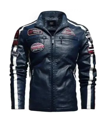 Veste cuir biker vintage - Speed RACE Bleu Pour