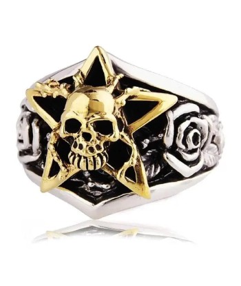 Bague motard étoile dorée (Argent) Venez découvrir notre 