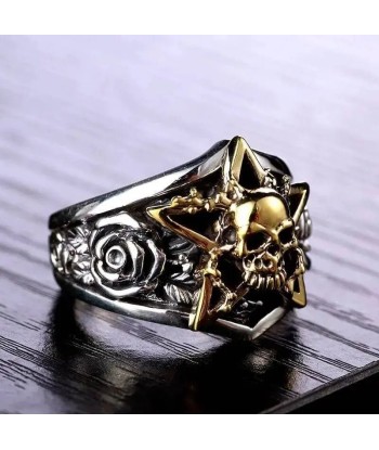 Bague motard étoile dorée (Argent) Venez découvrir notre 