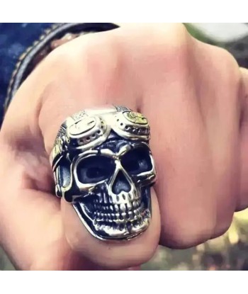 Bague motard - Tête de mort (Argent) pas cher 