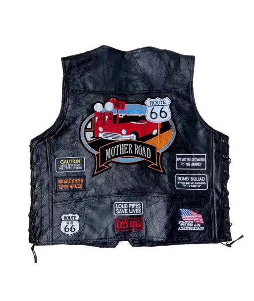 Gilet cuir biker avec patch - Rout66 pour bénéficier 