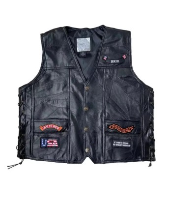 Gilet cuir biker avec patch - Rout66 pour bénéficier 