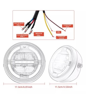 Phare moto Angel Eyes + clignotant intégré   - 6.8 pouces pour bénéficier 