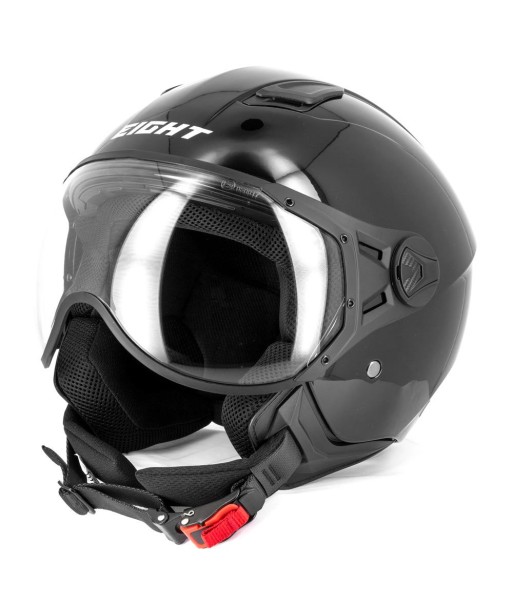 Casque jet moto aviateur - Eight Noir Brillanc acheter