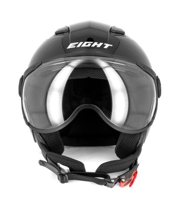 Casque jet moto aviateur - Eight Noir Brillanc acheter