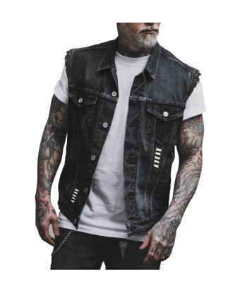 Gilet biker jeans avec patch - Crâne Ailé Café Racer commande en ligne