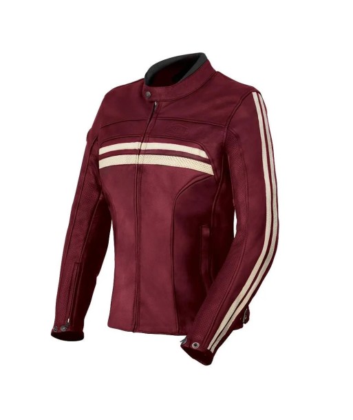 Blouson moto femme vintage | Gasoline™-Cuir Rouge plus qu'un jeu 