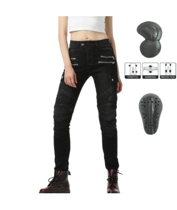 Pantalon jean moto femme - Bella Denim™Noir brillant des détails fins